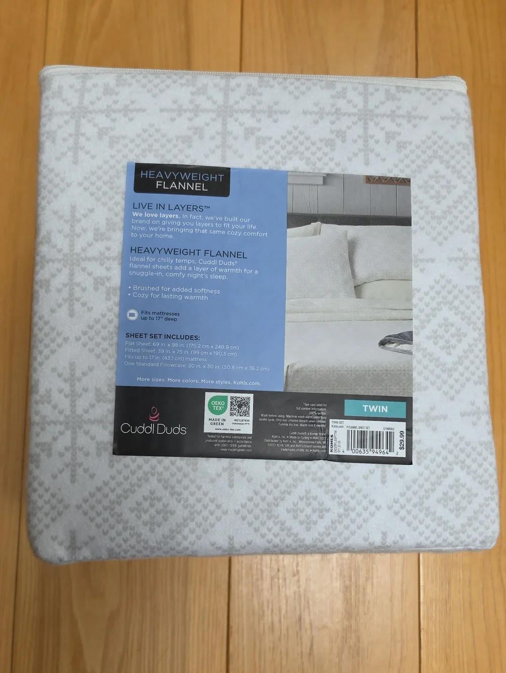 Cuddl Duds Twin Heavyweight Flannel Sheet Set in Light Gray Fair Isle